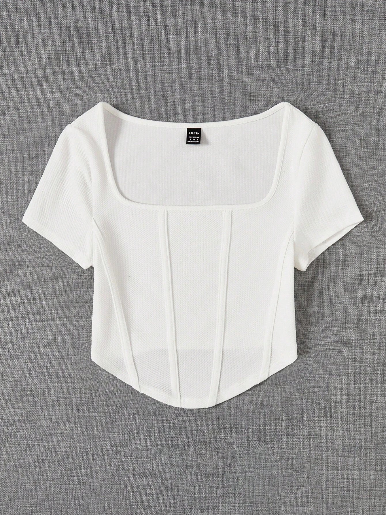  | SHEIN EZwear Summer Outfit Square Neck White Seam Front Tee | Tee | Shein | OneHub