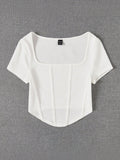  | SHEIN EZwear Summer Outfit Square Neck White Seam Front Tee | Tee | Shein | OneHub