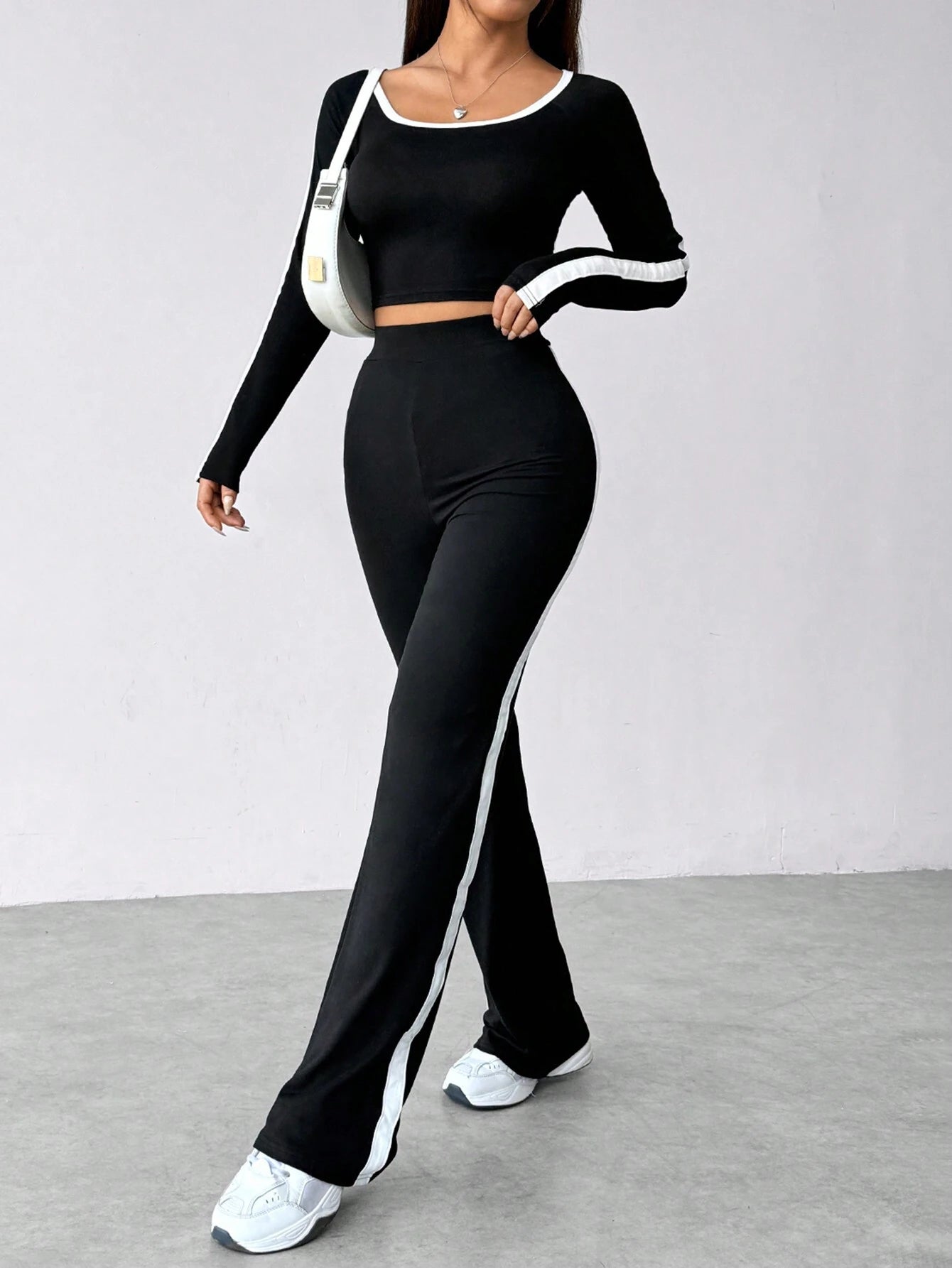  | SHEIN EZwear Women's Color-Blocked Long Sleeve Crop Tee And Pants Set | Leggings | Shein | OneHub