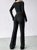 | SHEIN EZwear Women's Color-Blocked Long Sleeve Crop Tee And Pants Set | Leggings | Shein | OneHub