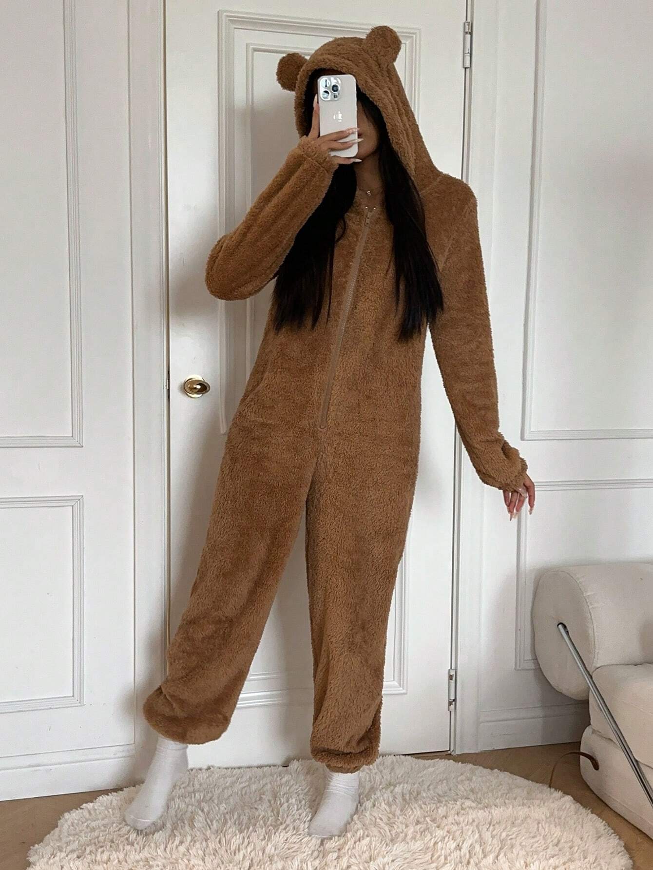 SHEIN EZwear Women's New Arrival Plush Jumpsuit For Home Wear