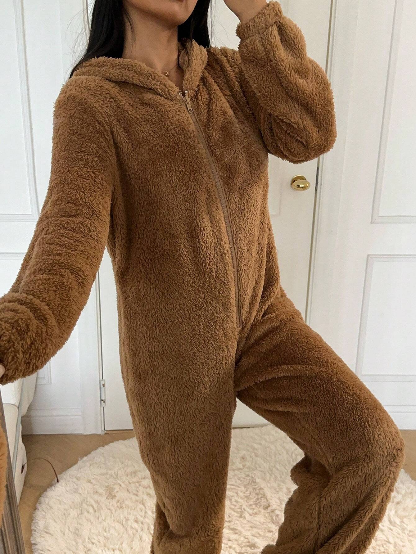 SHEIN EZwear Women's New Arrival Plush Jumpsuit For Home Wear