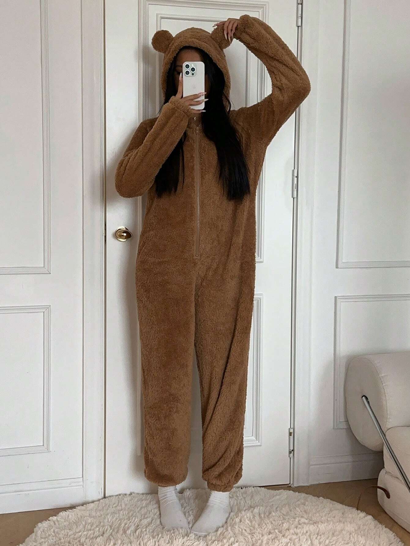 SHEIN EZwear Women's New Arrival Plush Jumpsuit For Home Wear