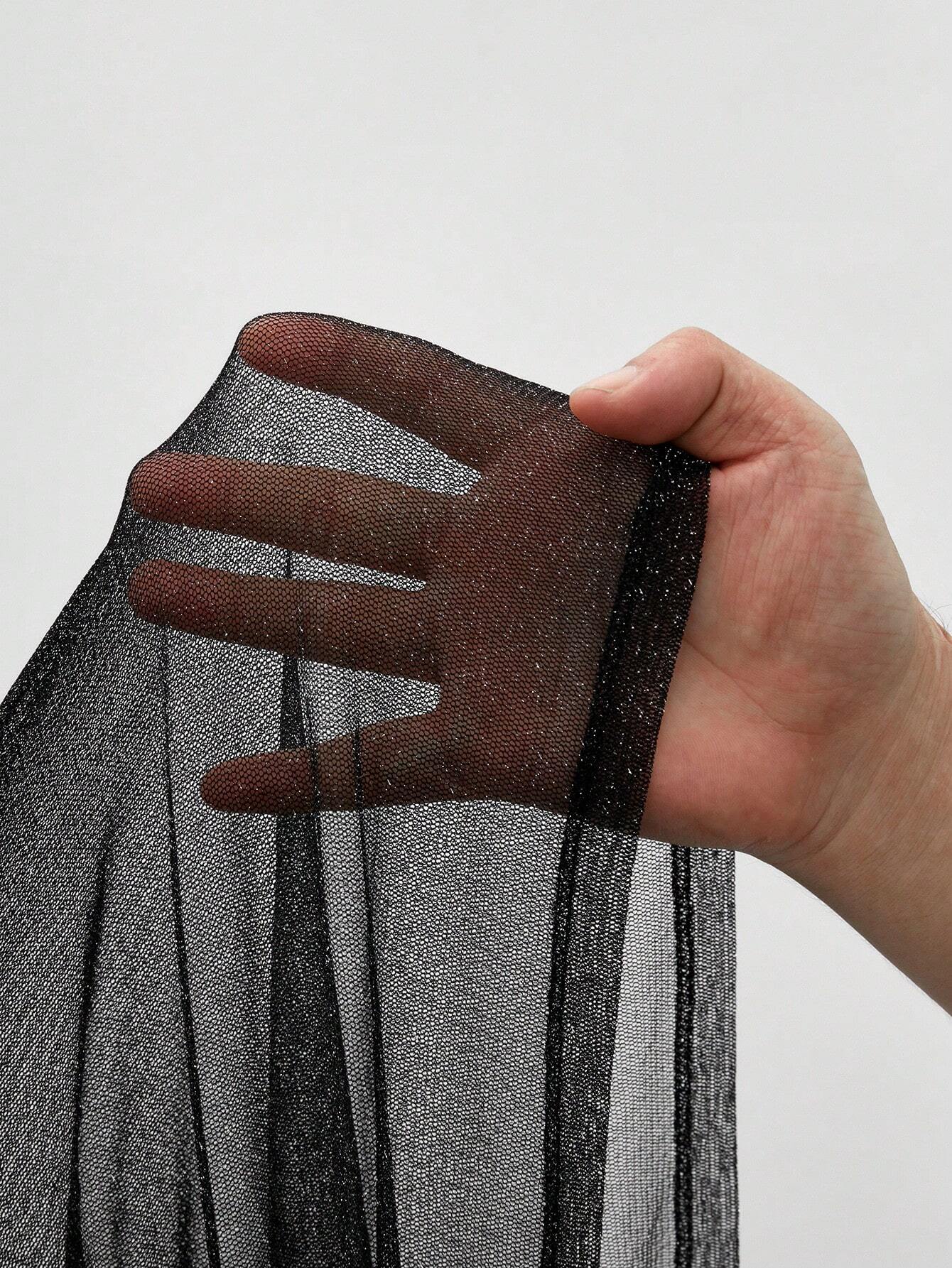 SHEIN EZwear Women's Sheer Glitter Shoulder Drop Long Sleeve Crop Blouse, Autumn