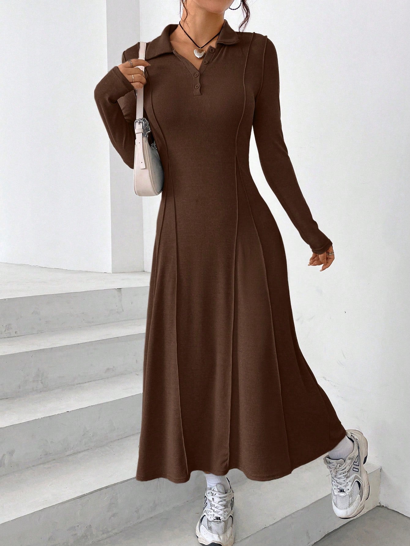  | SHEIN EZwear Women's Solid Color Half-Button Front Knit Dress | Dress | Shein | OneHub