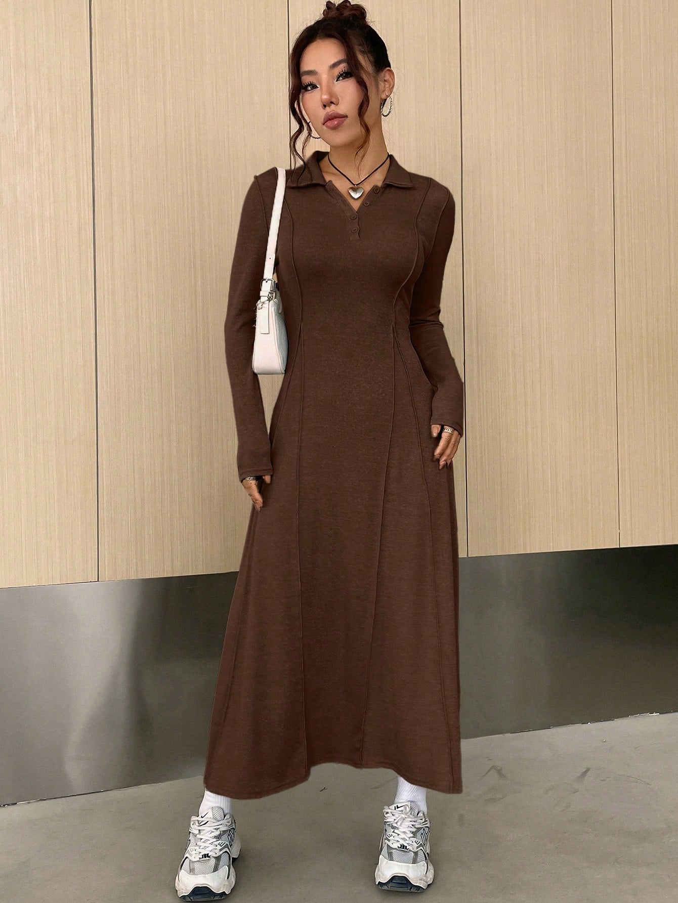  | SHEIN EZwear Women's Solid Color Half-Button Front Knit Dress | Dress | Shein | OneHub