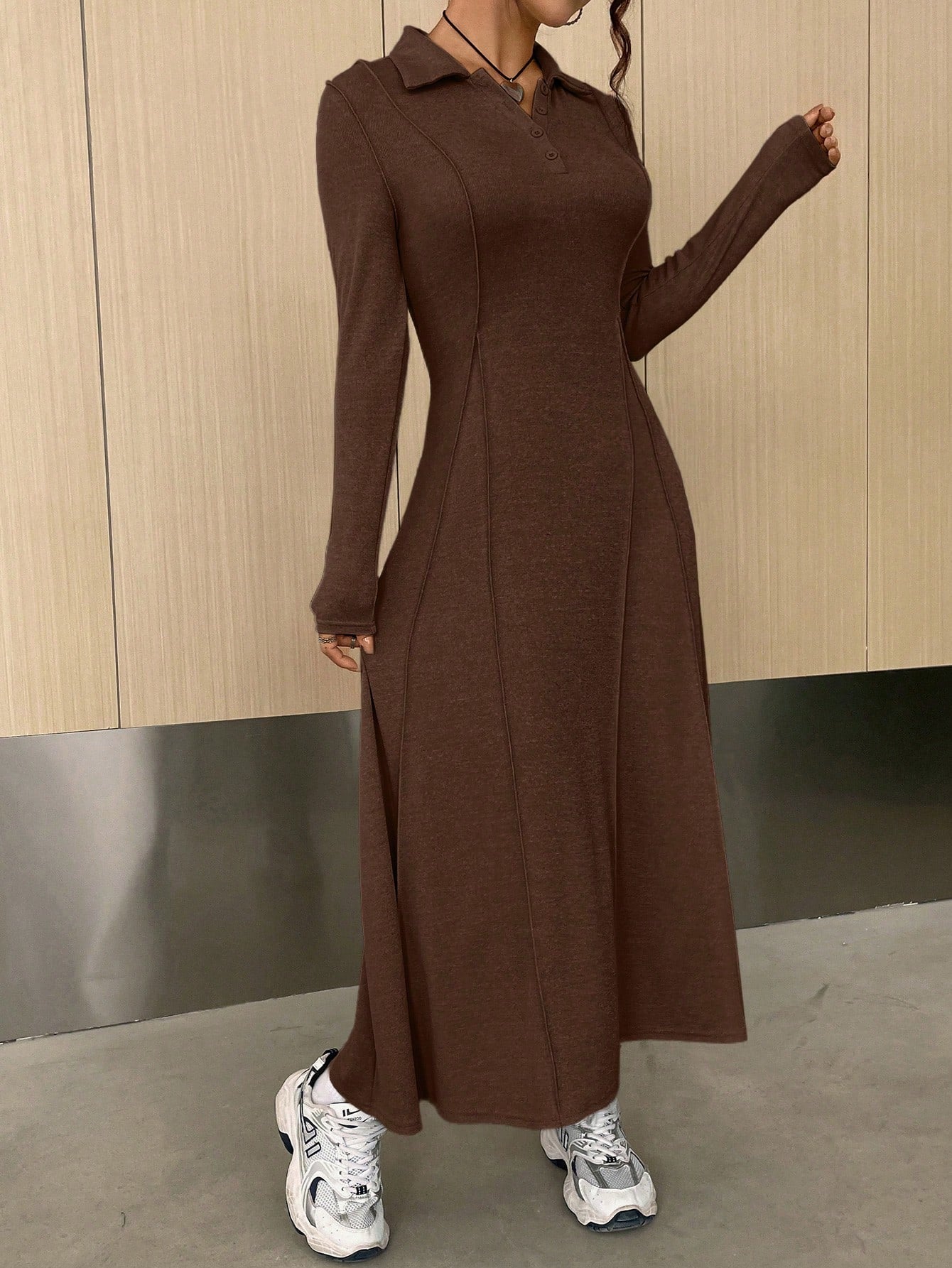  | SHEIN EZwear Women's Solid Color Half-Button Front Knit Dress | Dress | Shein | OneHub