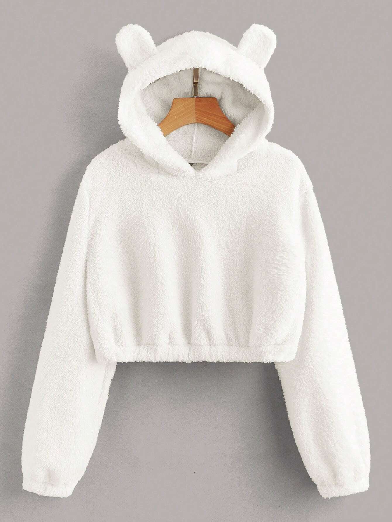 SHEIN EZwear Women's Solid Color Long Sleeve Fleece Warm Hooded Cute Sweatshirt For Autumn And Winter