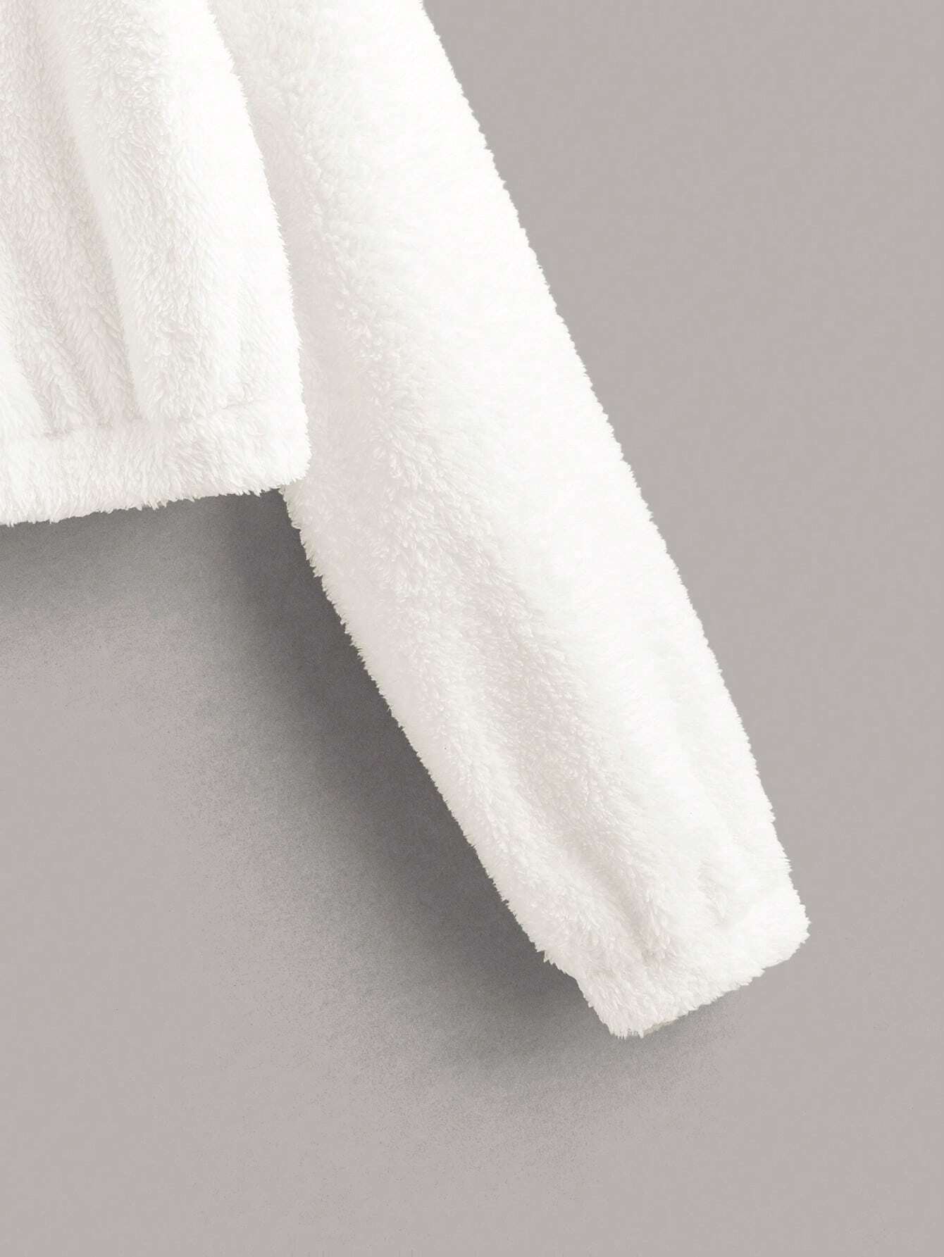 SHEIN EZwear Women's Solid Color Long Sleeve Fleece Warm Hooded Cute Sweatshirt For Autumn And Winter