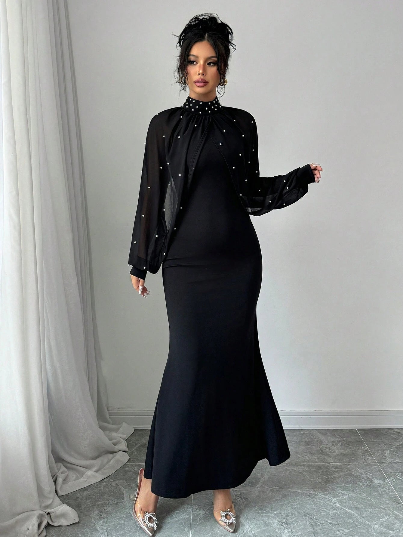  | SHEIN Elenzya Elegant Pearl Beaded Collar Mermaid Dress, Autumn | Dress | Shein | OneHub