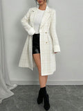  | SHEIN Elenzya New Arrival Autumn Winter White Woolen Blend Long Sleeve Double-Breasted Gold Button Cinched Waist Cuff Fur Trim Fitted Knee Length Coat | Blazer | Shein | OneHub