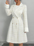  | SHEIN Elenzya New Arrival Autumn Winter White Woolen Blend Long Sleeve Double-Breasted Gold Button Cinched Waist Cuff Fur Trim Fitted Knee Length Coat | Blazer | Shein | OneHub