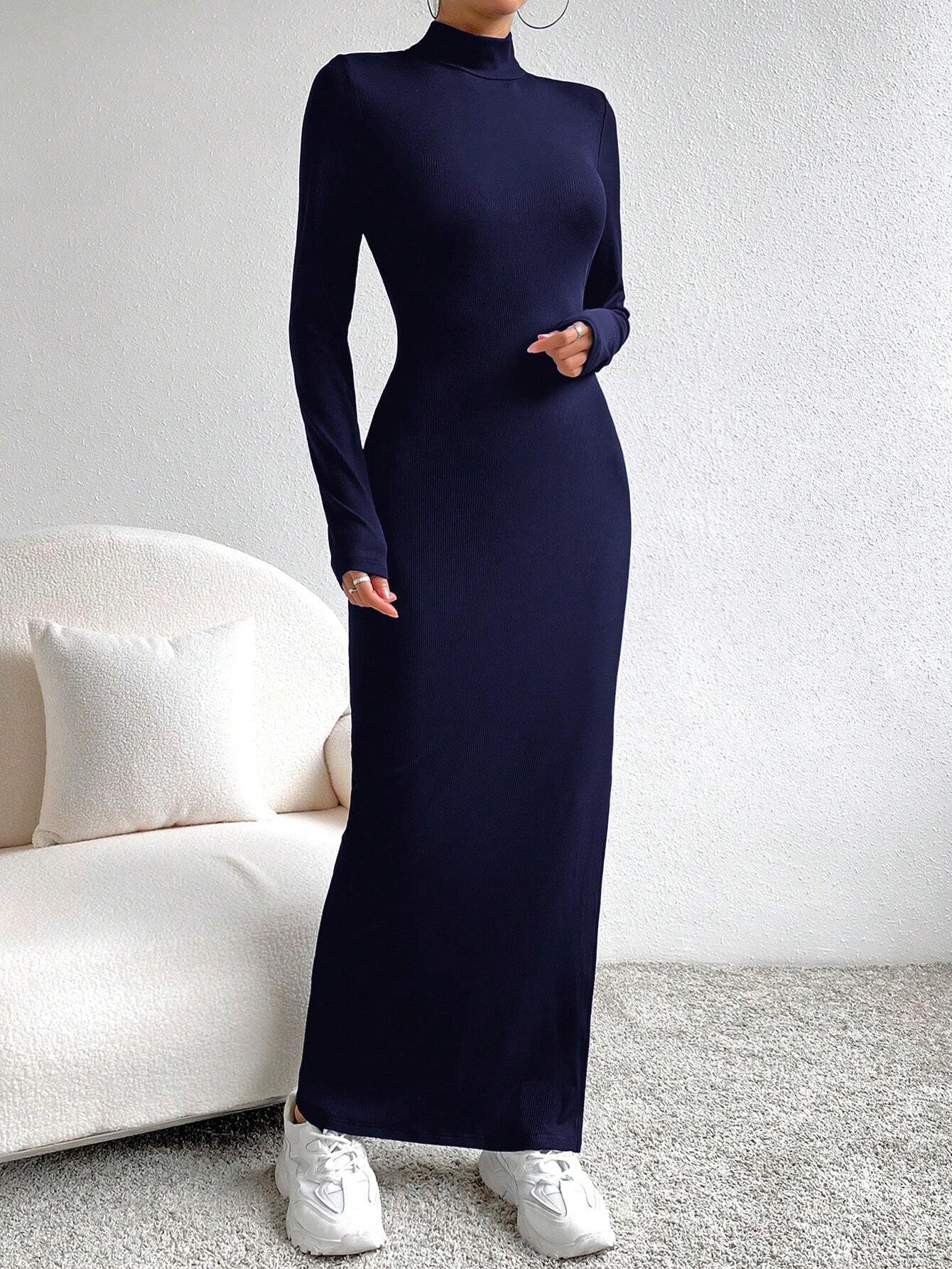  | SHEIN Essnce 1pc Women Solid Color Stand Collar Side Split Slim Fit Dress | Dress | Shein | OneHub