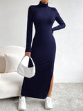  | SHEIN Essnce 1pc Women Solid Color Stand Collar Side Split Slim Fit Dress | Dress | Shein | OneHub