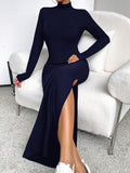 | SHEIN Essnce 1pc Women Solid Color Stand Collar Side Split Slim Fit Dress | Dress | Shein | OneHub