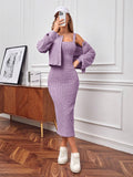  | SHEIN Essnce Button Up Drop Shoulder Sleeve Jacket And Cami Dress 2pcs/Set | Dress | Shein | OneHub