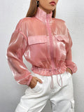 | SHEIN Essnce Flap Detail Drawstring Hem Drop Shoulder Mesh Jacket Without Cami Top | Jacket | Shein | OneHub