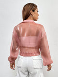 | SHEIN Essnce Flap Detail Drawstring Hem Drop Shoulder Mesh Jacket Without Cami Top | Jacket | Shein | OneHub