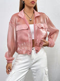  | SHEIN Essnce Flap Detail Drawstring Hem Drop Shoulder Mesh Jacket Without Cami Top | Jacket | Shein | OneHub