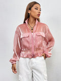  | SHEIN Essnce Flap Detail Drawstring Hem Drop Shoulder Mesh Jacket Without Cami Top | Jacket | Shein | OneHub