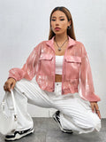  | SHEIN Essnce Flap Detail Drawstring Hem Drop Shoulder Mesh Jacket Without Cami Top | Jacket | Shein | OneHub