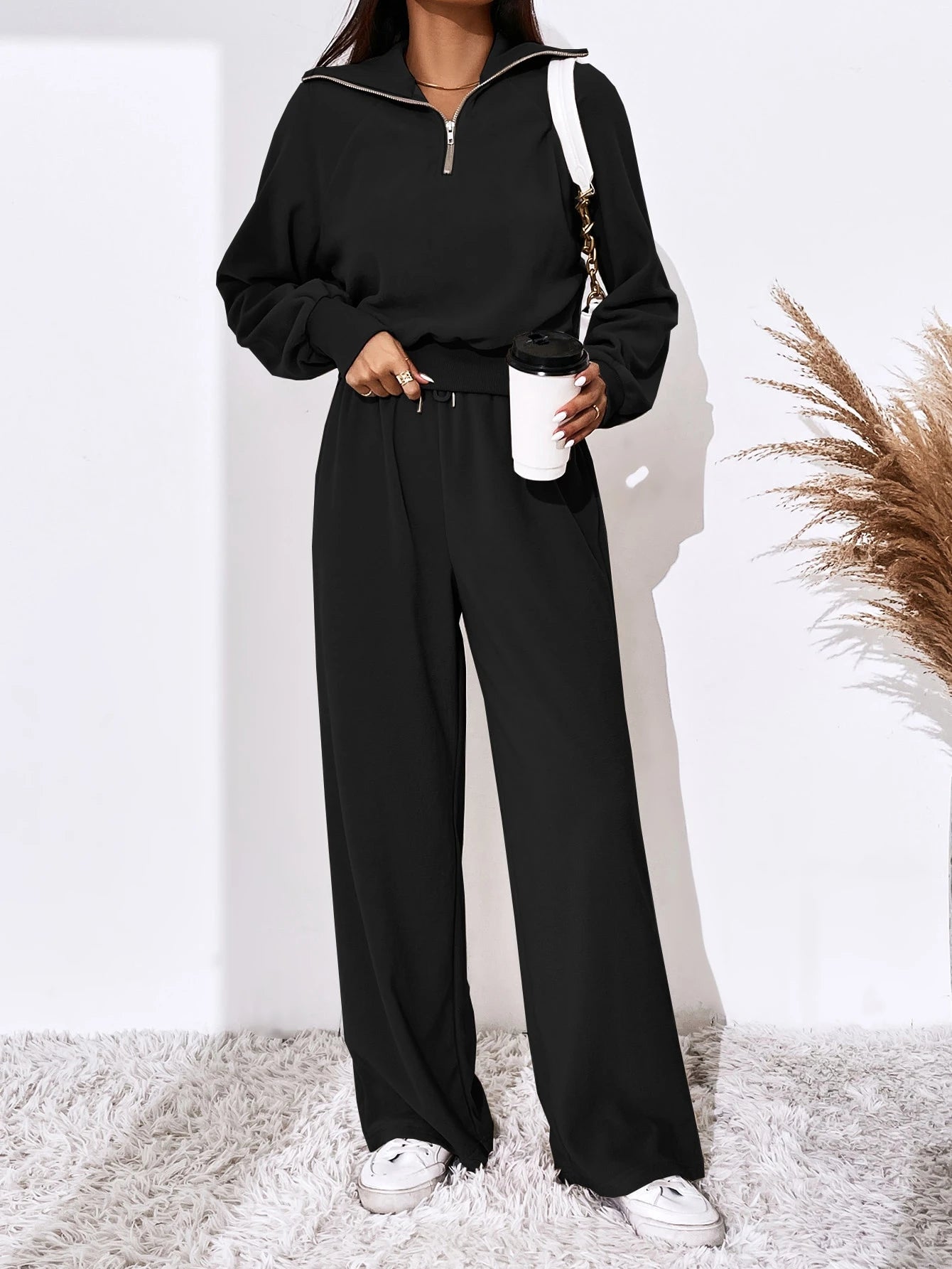 SHEIN Essnce Half Zip Raglan Sleeve Sweatshirt & Pants