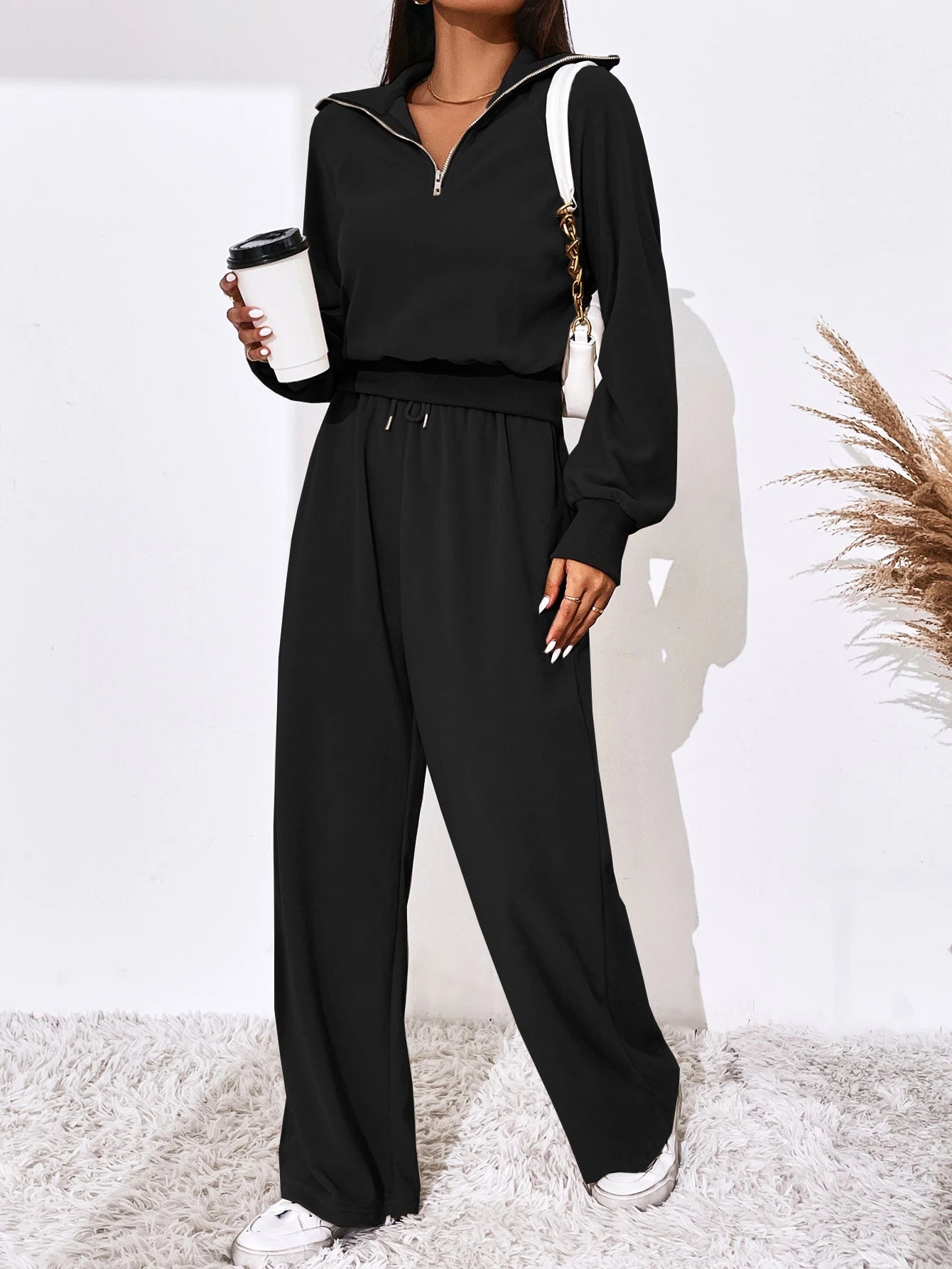 SHEIN Essnce Half Zip Raglan Sleeve Sweatshirt & Pants