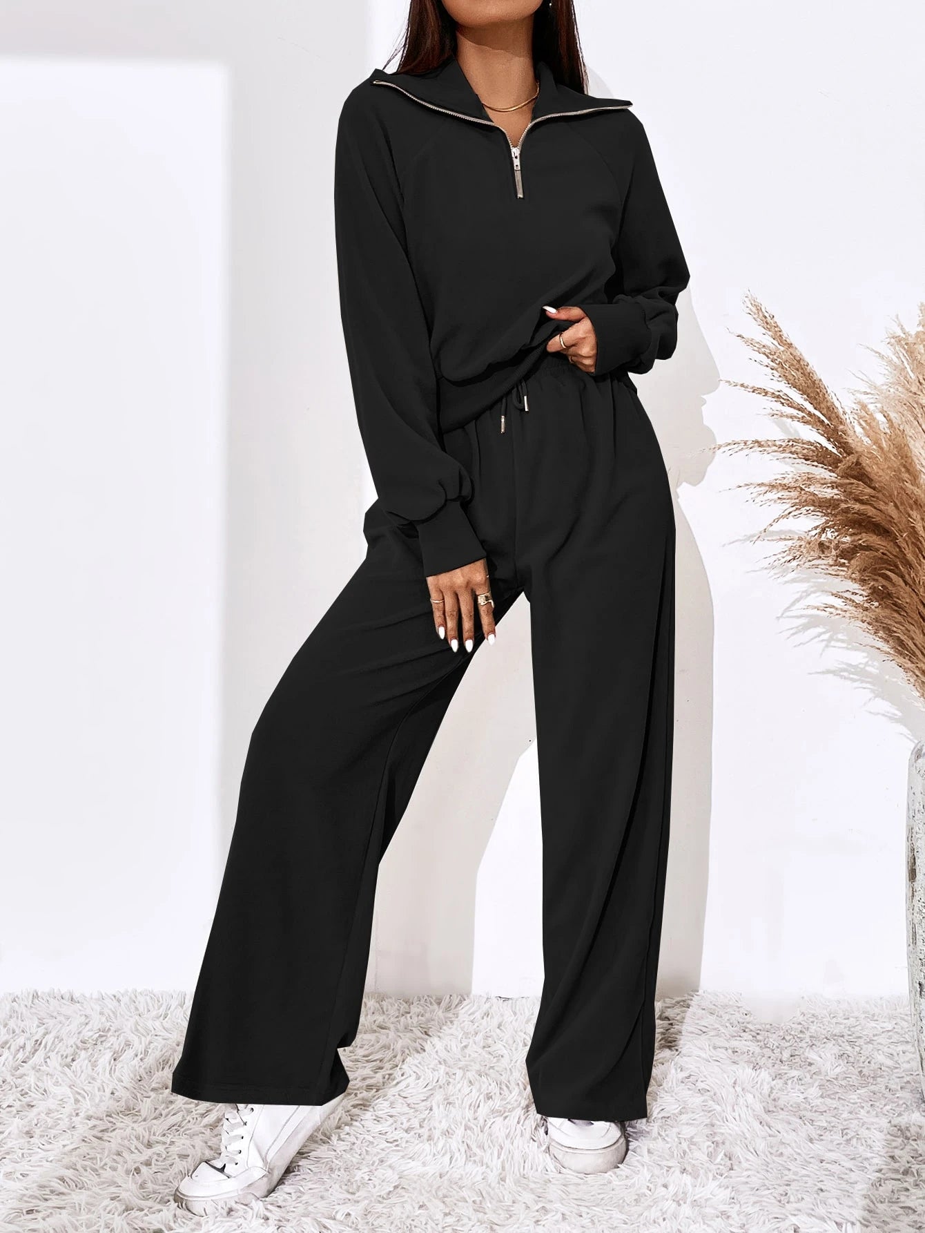 SHEIN Essnce Half Zip Raglan Sleeve Sweatshirt & Pants