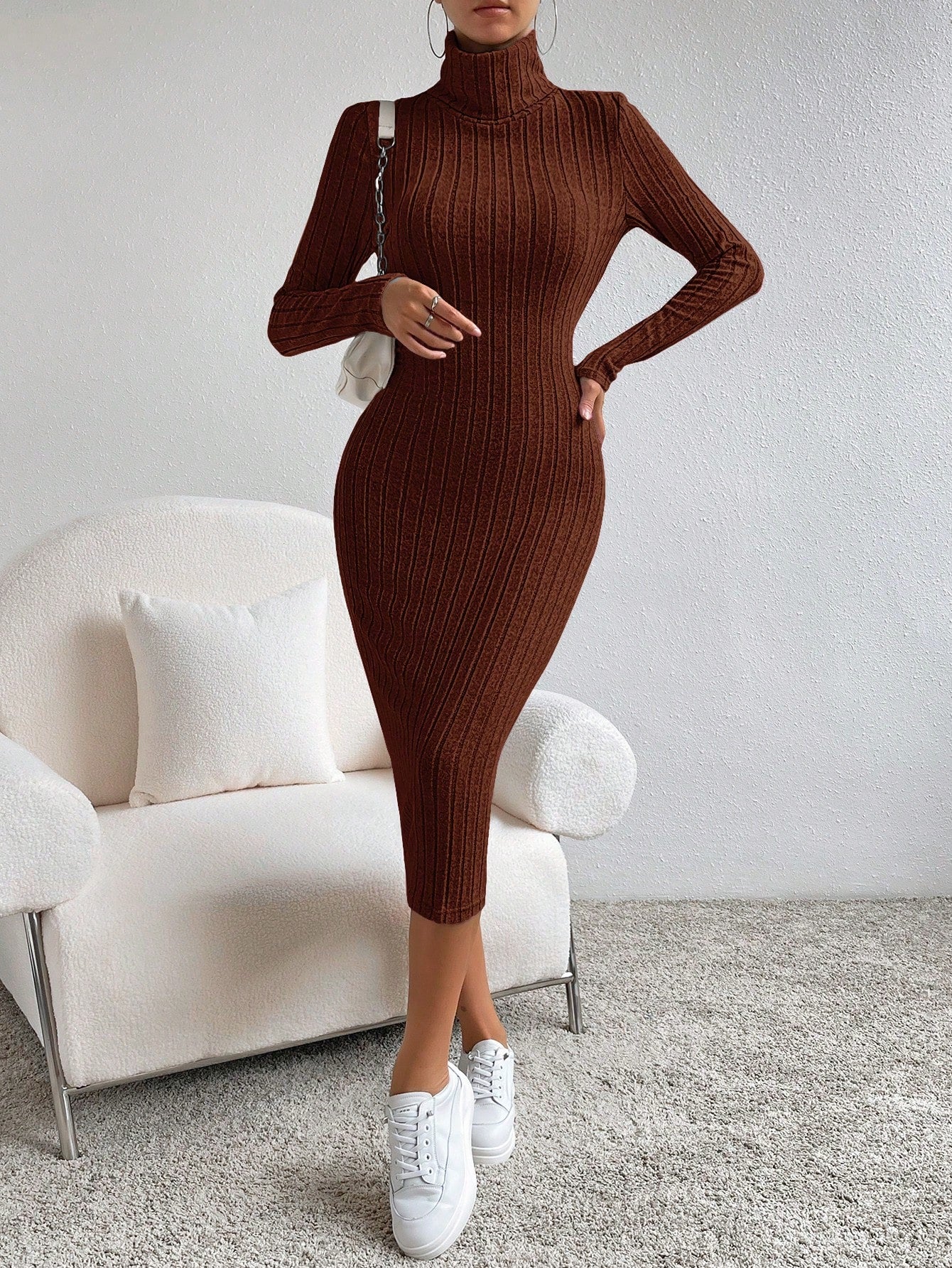  | SHEIN Essnce High Neck Ribbed Knit Bodycon Dress | Dress | Shein | OneHub