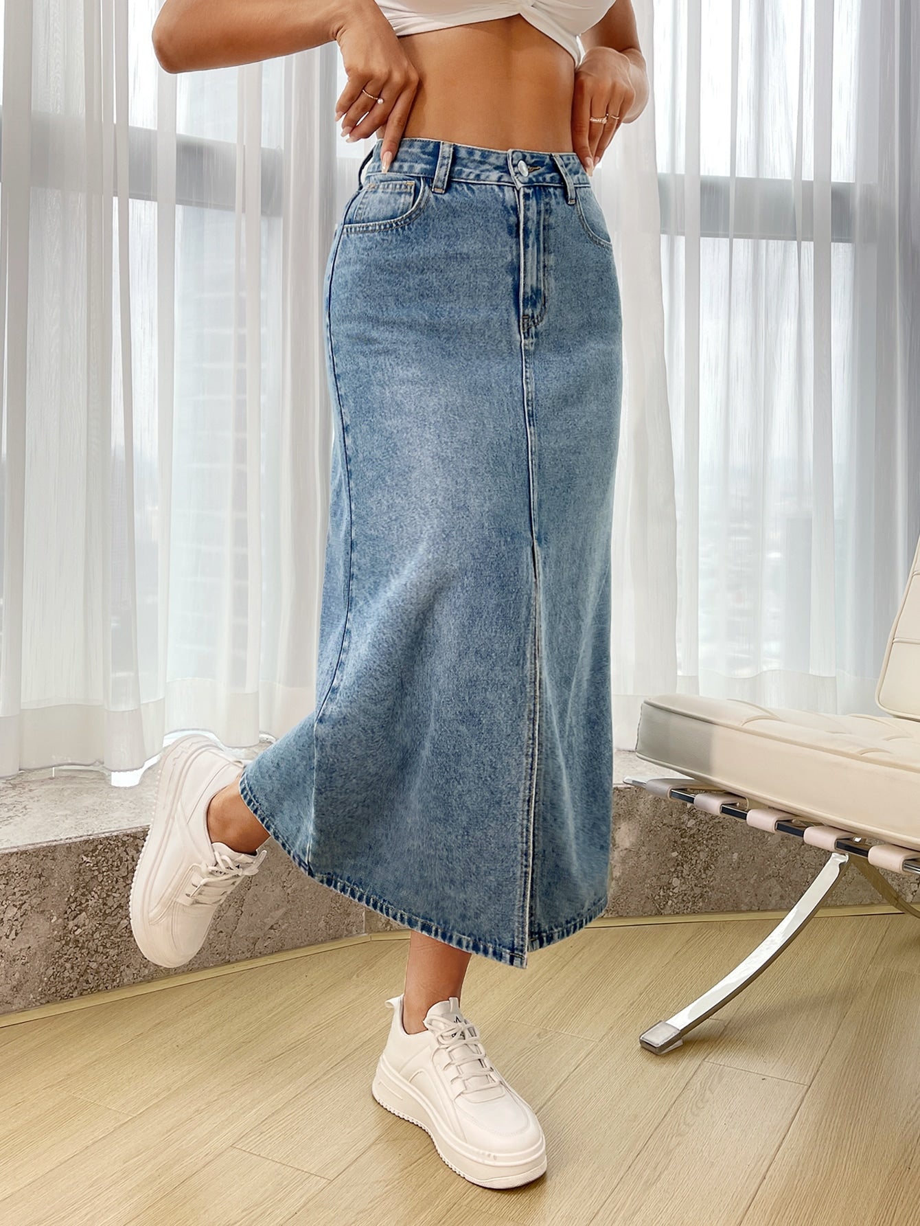  | SHEIN Essnce High Waist Split Thigh Denim Skirt | Skirt | Shein | OneHub