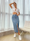  | SHEIN Essnce High Waist Split Thigh Denim Skirt | Skirt | Shein | OneHub