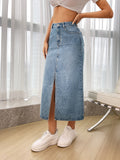  | SHEIN Essnce High Waist Split Thigh Denim Skirt | Skirt | Shein | OneHub