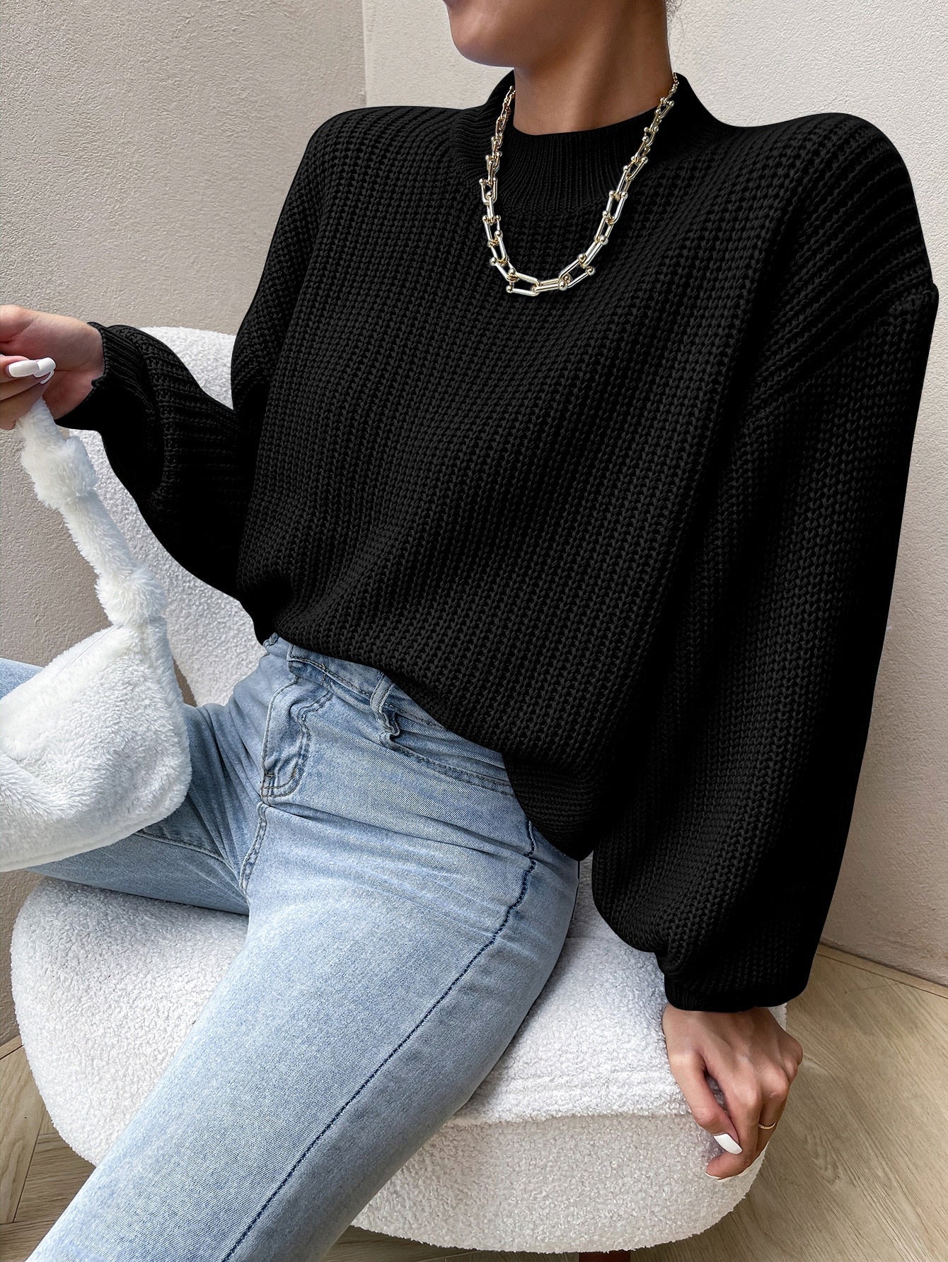  | SHEIN Essnce Mock Neck Drop Shoulder Sweater | Sweater | Shein | OneHub