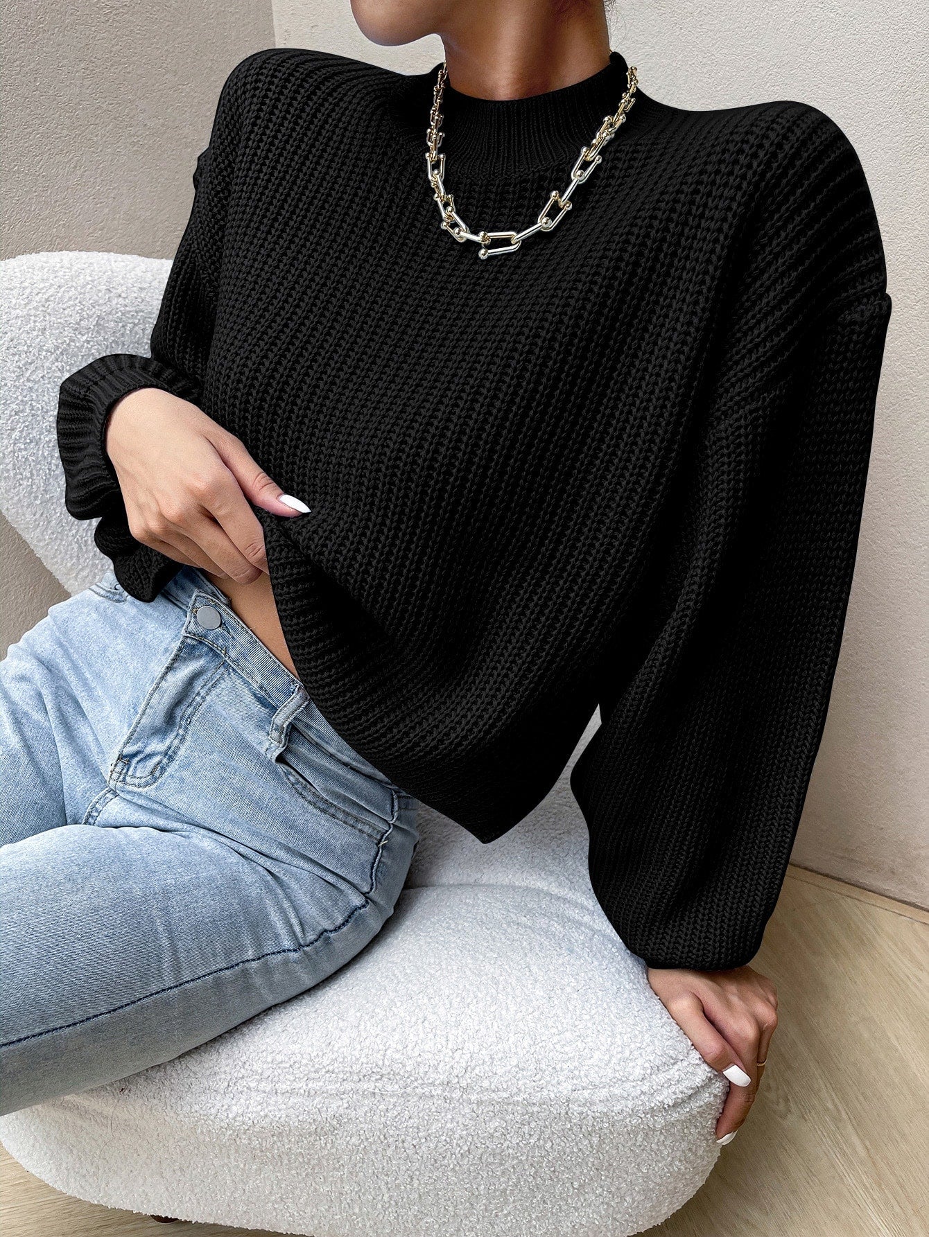  | SHEIN Essnce Mock Neck Drop Shoulder Sweater | Sweater | Shein | OneHub