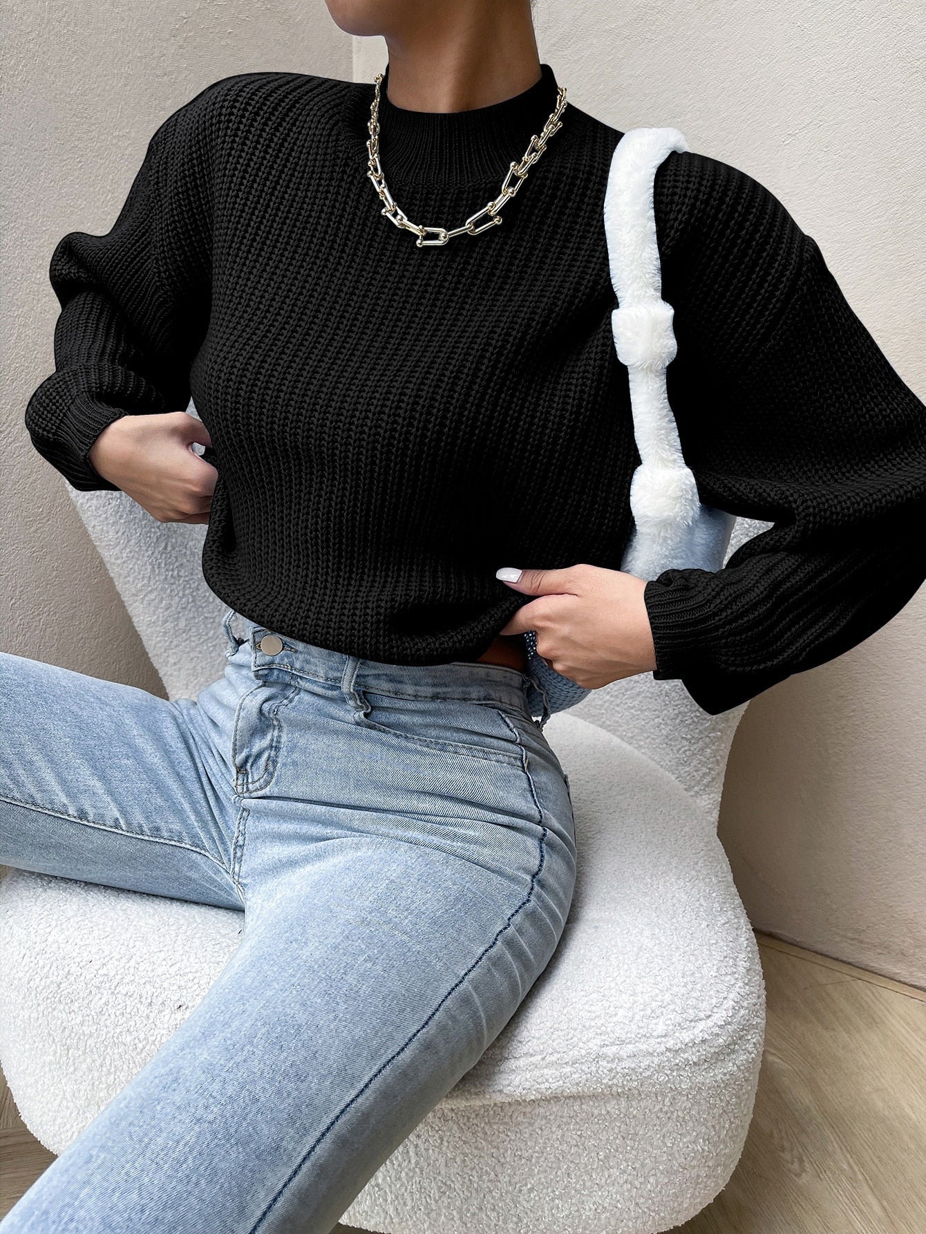  | SHEIN Essnce Mock Neck Drop Shoulder Sweater | Sweater | Shein | OneHub