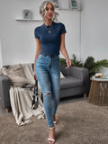  | SHEIN Essnce Mock Neck Rib-knit Tee | Top | Shein | OneHub