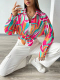SHEIN Essnce Printed Button-Down Long Sleeve Casual Shirt