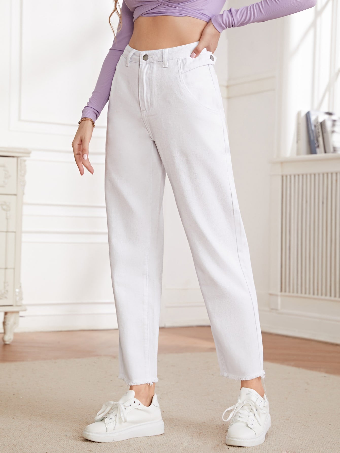  | SHEIN Essnce Raw Hem Mom Jeans | Pants | Shein | OneHub