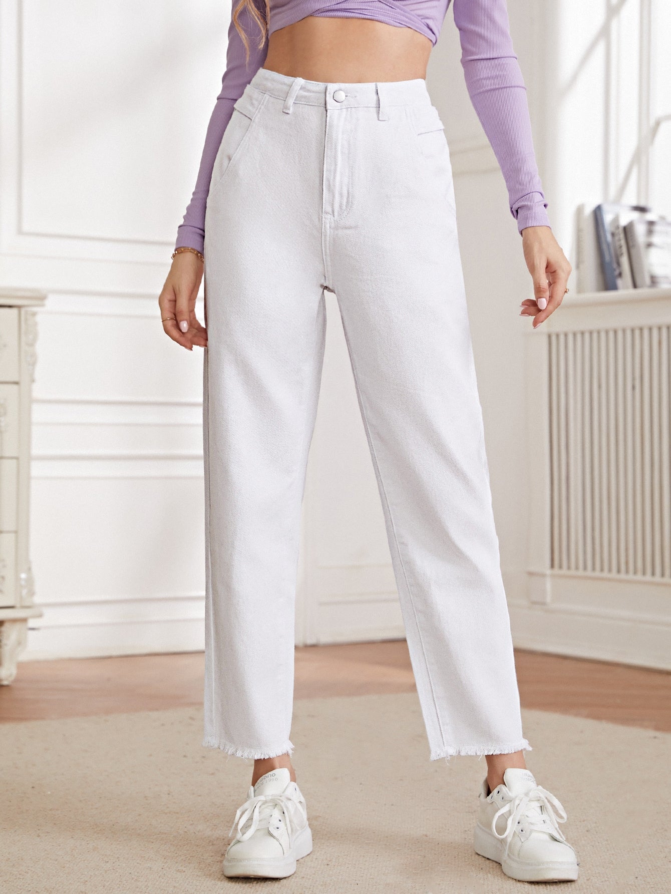 | SHEIN Essnce Raw Hem Mom Jeans | Pants | Shein | OneHub