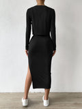  | SHEIN Essnce Ribbed Knit Button Front Top & Split Thigh Bodycon Dress | Dress | Shein | OneHub