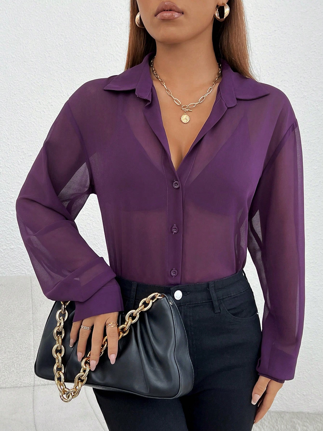  | SHEIN Essnce Solid Button Front Shirt Without Bra | Shirt | Shein | OneHub