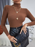 SHEIN Essnce Solid High Neck Rib Knit Sweater