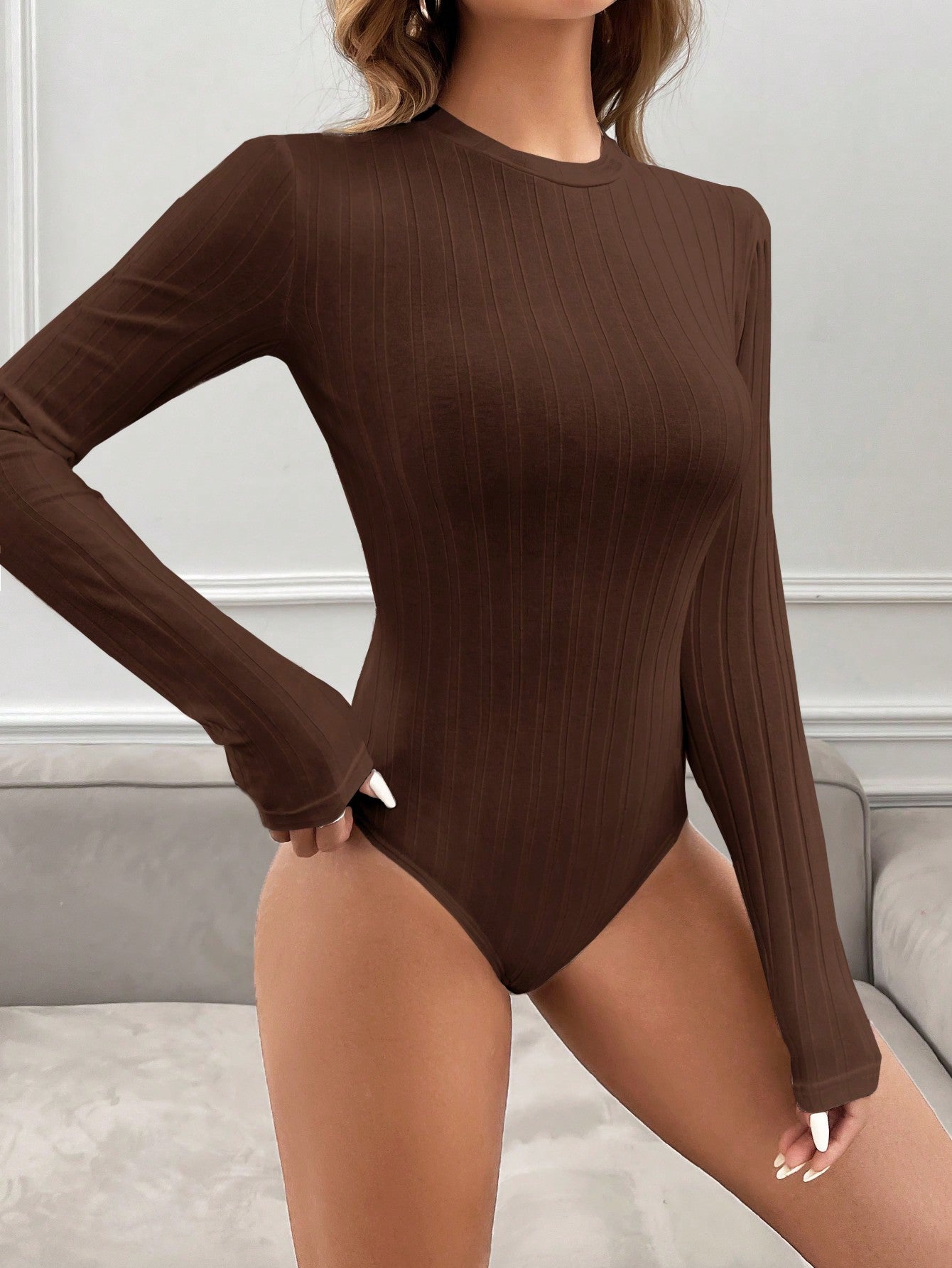  | SHEIN Essnce Solid Ribbed Knit Bodysuit | Top | Shein | OneHub