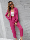  | SHEIN Essnce Solid Single Button Crop Blazer And Slant Pocket Tailored Pants | Blazer | Shein | OneHub