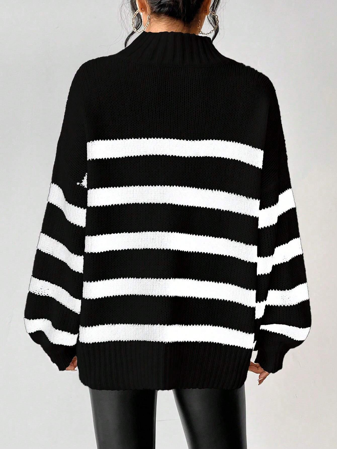  | SHEIN Essnce Striped Pattern Mock Neck Drop Shoulder Sweater | Sweater | Shein | OneHub