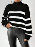  | SHEIN Essnce Striped Pattern Mock Neck Drop Shoulder Sweater | Sweater | Shein | OneHub