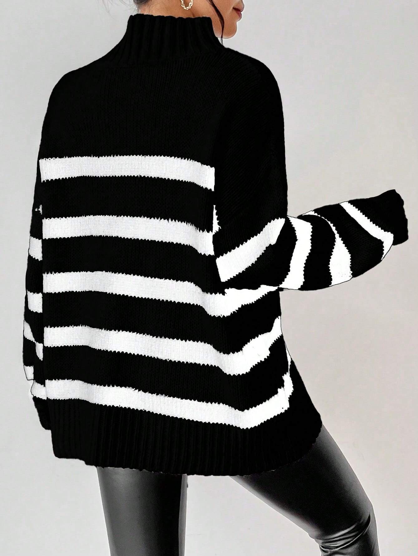 | SHEIN Essnce Striped Pattern Mock Neck Drop Shoulder Sweater | Sweater | Shein | OneHub