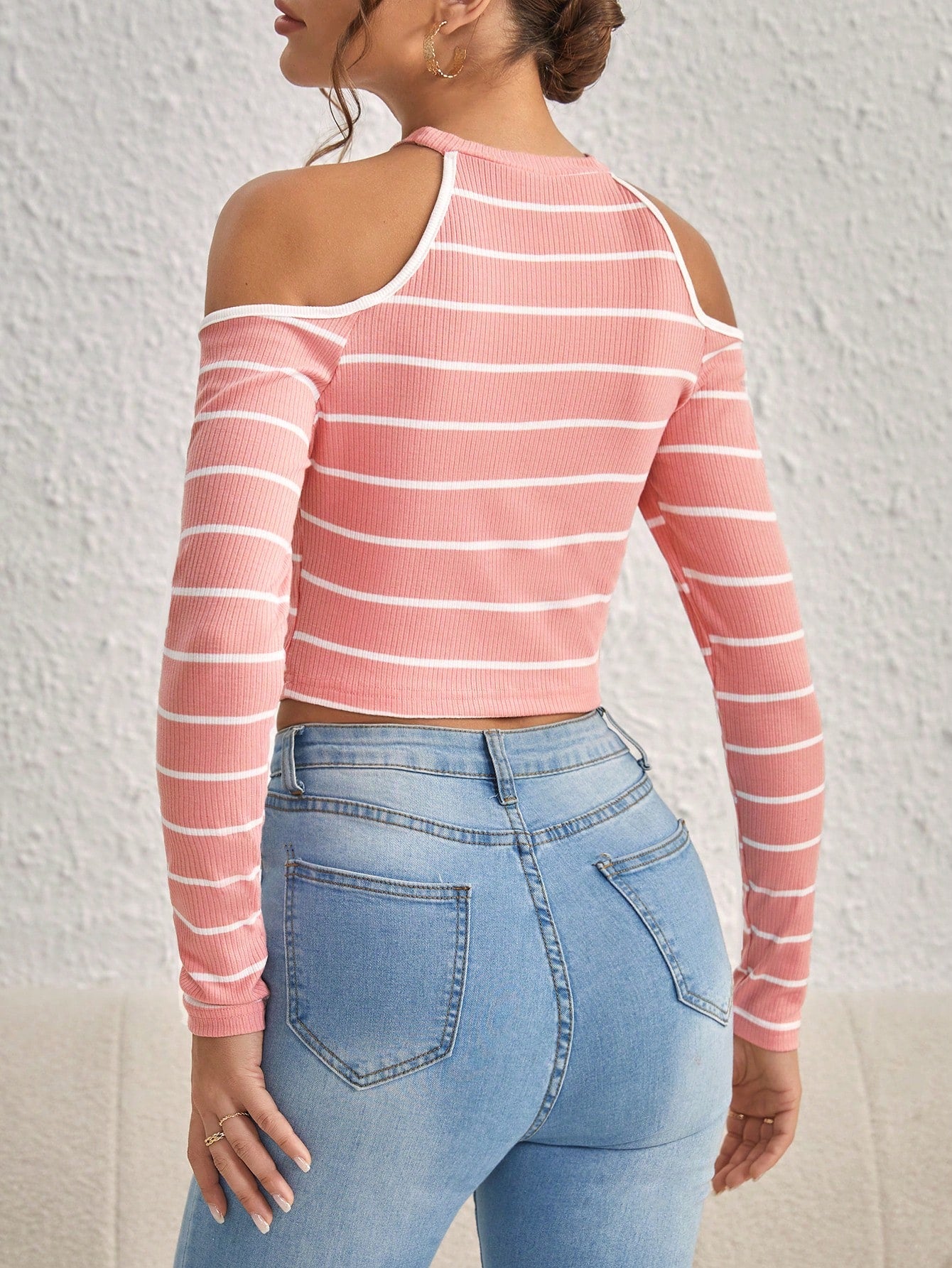  | SHEIN Essnce Striped Print Cold Shoulder Tee | Top | Shein | OneHub