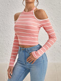  | SHEIN Essnce Striped Print Cold Shoulder Tee | Top | Shein | OneHub
