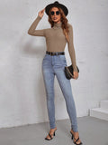  | SHEIN Essnce Turtleneck Waffle Knit Tee Bodysuit | Top | Shein | OneHub
